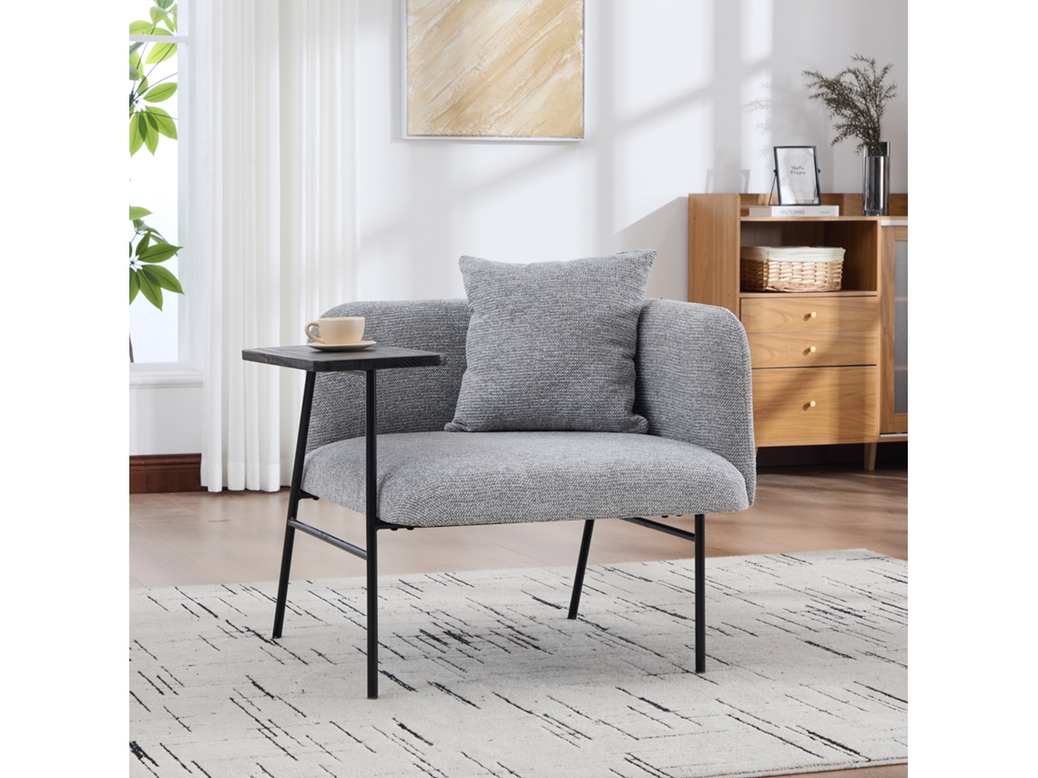 Sillón Moderno Con Tapizado De Tela, 2 Compartimentos Y Mesa Auxiliar.