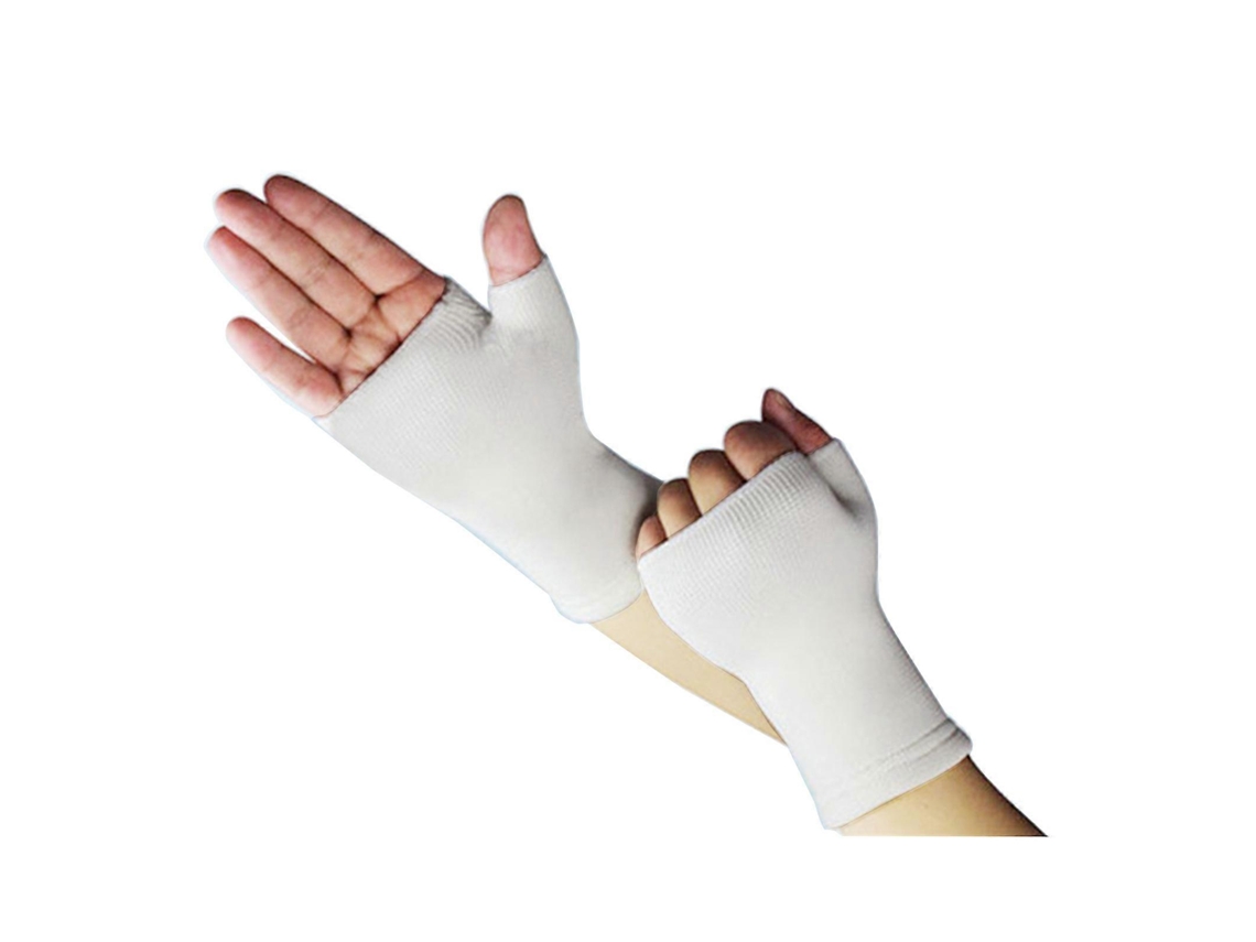 Guantes de compresión sin dedos para soporte de muñeca, estilo deportivo, con soporte para muñeca y pulgar, ideales para la artritis. Blancos.