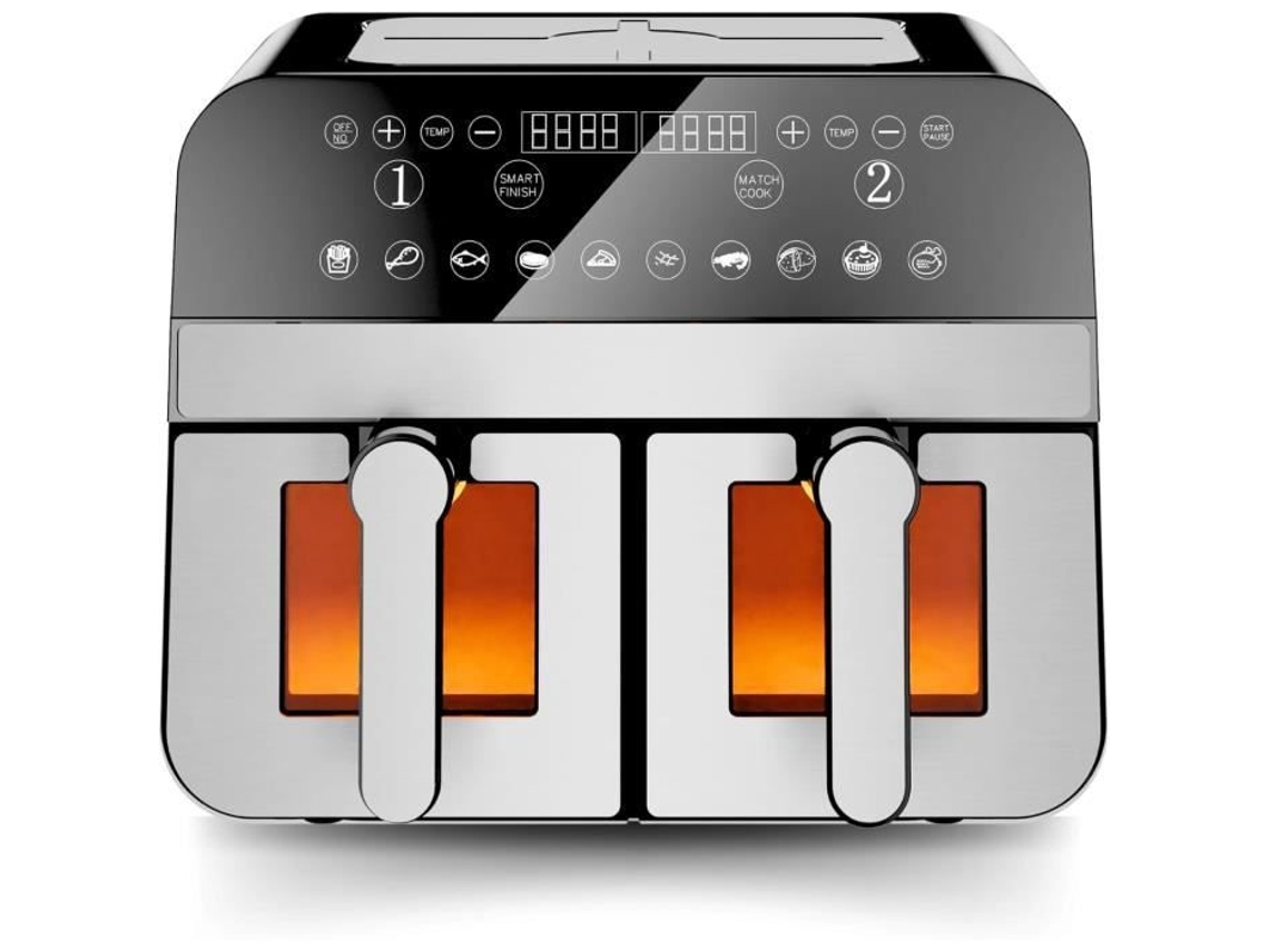 Freidora de aire Comfy Nest Cnafd45ws de 2400 W con doble cesta, digital, de acero inoxidable y ventana, 9 L, genérica