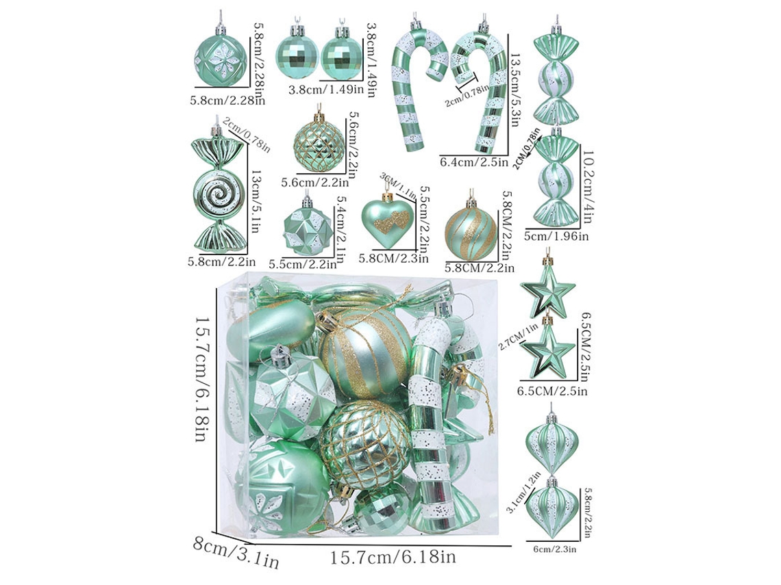 16 artículos navideños de plástico: adornos, figuras y regalos navideños en verde menta. Yunzii (formas irregulares)