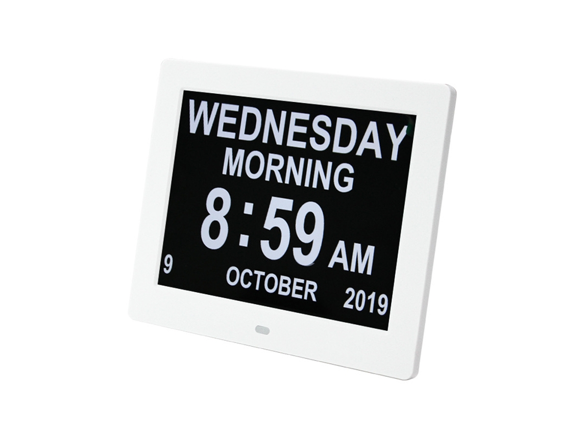 Reloj digital de 8 pulgadas para personas mayores, con calendario y función de foto, despertador con memoria para personas mayores y personas con demencia.