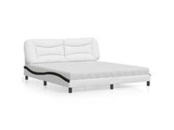 Cama Con Colchón Cuero Sintético Blanco Y Negro 180x200 Cm