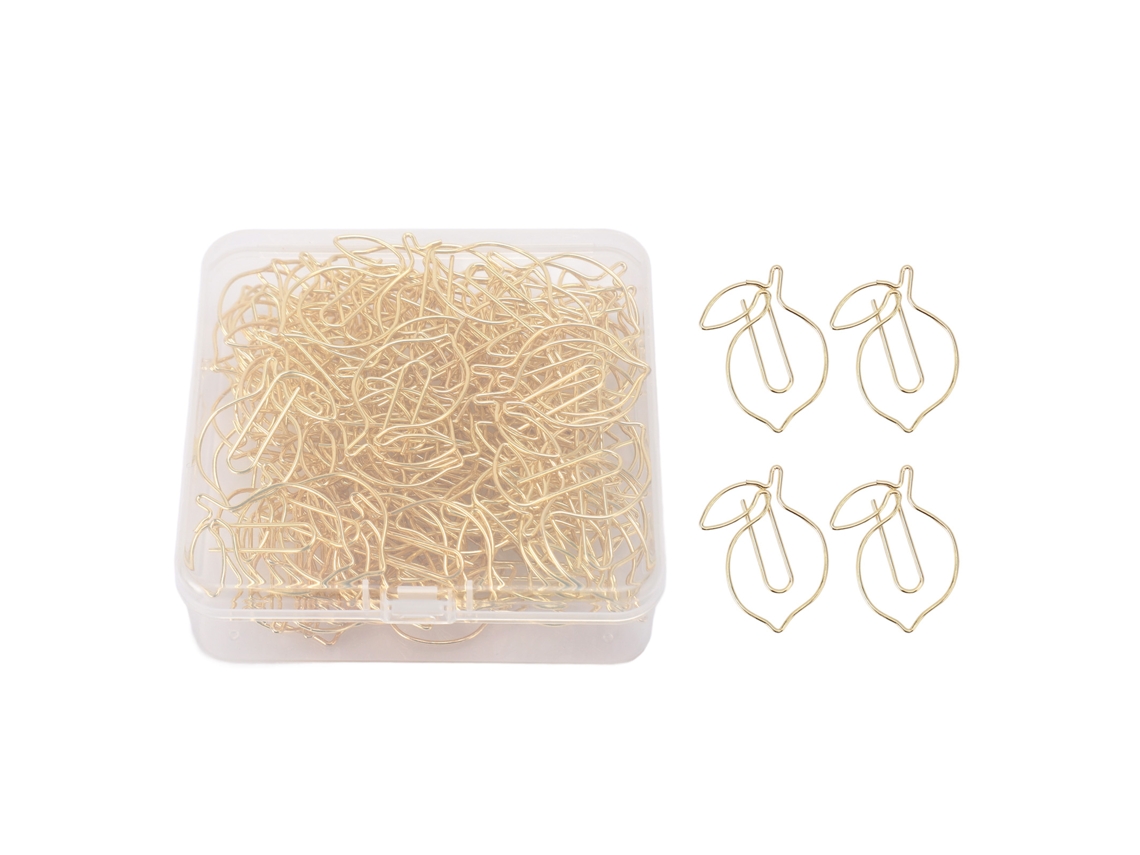 100 Clips De Papel Dorados Con Forma De Limón En Caja Transparente Para Oficina Y Hogar.