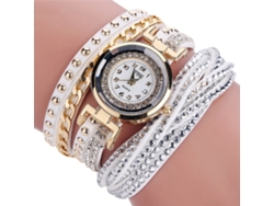Relógio feminino de quartzo com mecanismo de pulso, mostrador com numerais romanos e pulseira de couro vermelha. Estilo simples.
