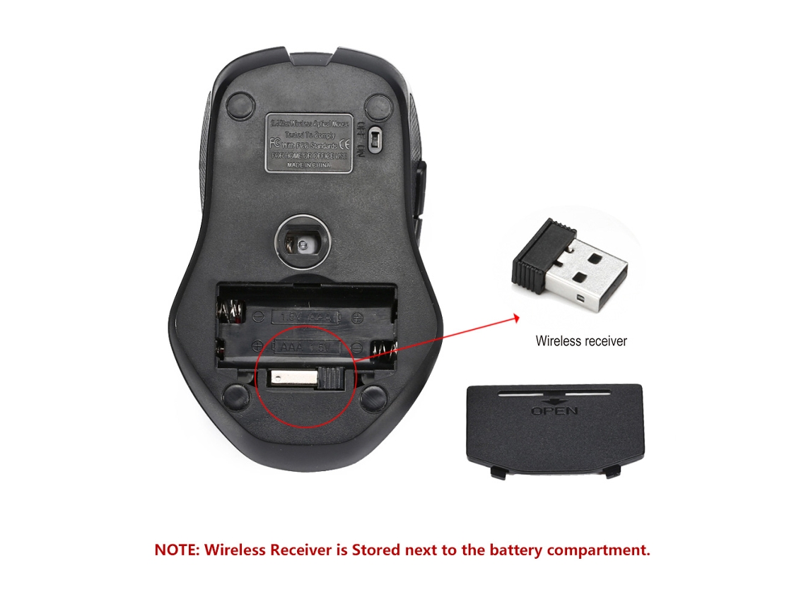 Ratón Óptico Inalámbrico De 2.4ghz Con 2400dpi, 6 Botones Y Ajustable Usb Para Pc, Mac Y Portátil