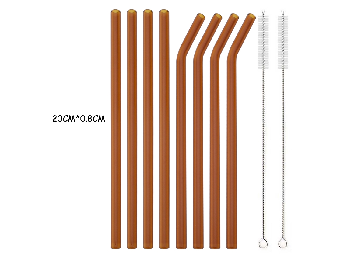 Juego de 8 pajitas reutilizables de vidrio de borosilicato, colores surtidos, para cócteles, batidos o té de burbujas, color ámbar Aeuzwr