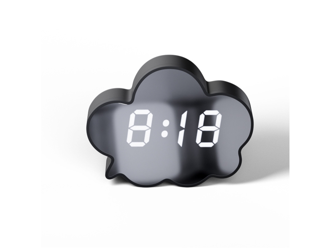 Reloj despertador con espejo en forma de nube para dormitorio o sala de estar, función de repetición activada por voz, negro, Sfushos