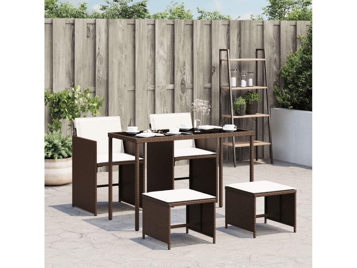 Juego de comedor de jardín de 5 piezas con cojines de mimbre marrón de DKD Home Decor