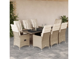Juego de comedor de jardín de 9 piezas con cojines, mimbre sintético beige, DKD Home Decor