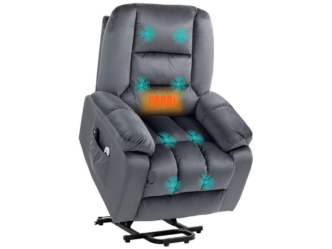 Massagesessel Aufstehhilfe Seniorensessel Relaxsessel, 8 Massagepunkte, 2 Seitentaschen, 85 Cm X 94 Cm X 107 Cm, Gris