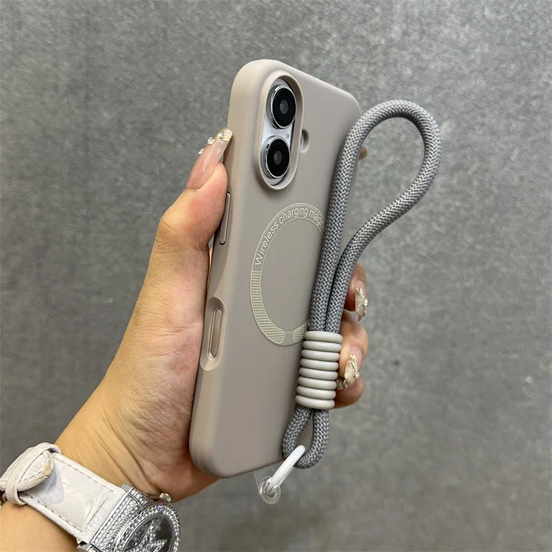 (iphone 14 Plus Gris) Funda De Silicona Líquida Con Cordón Magsafe Y Forro De Microfibra