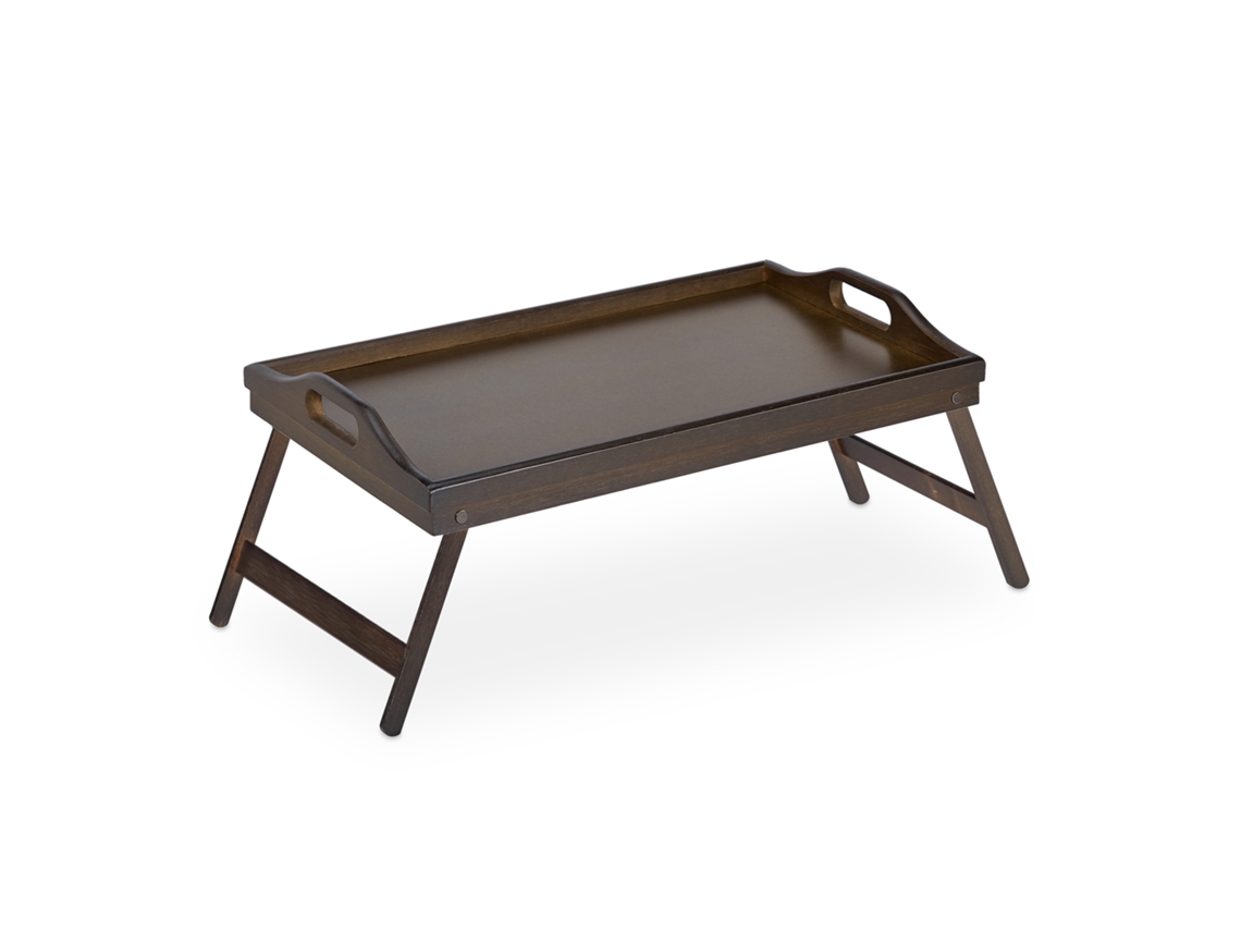 Relaxdays Bandeja Cama Con Asas Y Patas Plegables, Madera, Marrón Oscuro, 22 X 61,5 X 30 Cm