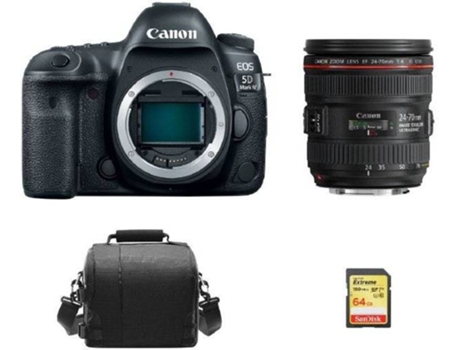 Cámara Reflex CANON EOS 5D IV + Objectivo EF 24-70mm F4L IS USM + Tarjeta SD 64GB + Bolsa (Full Frame)
