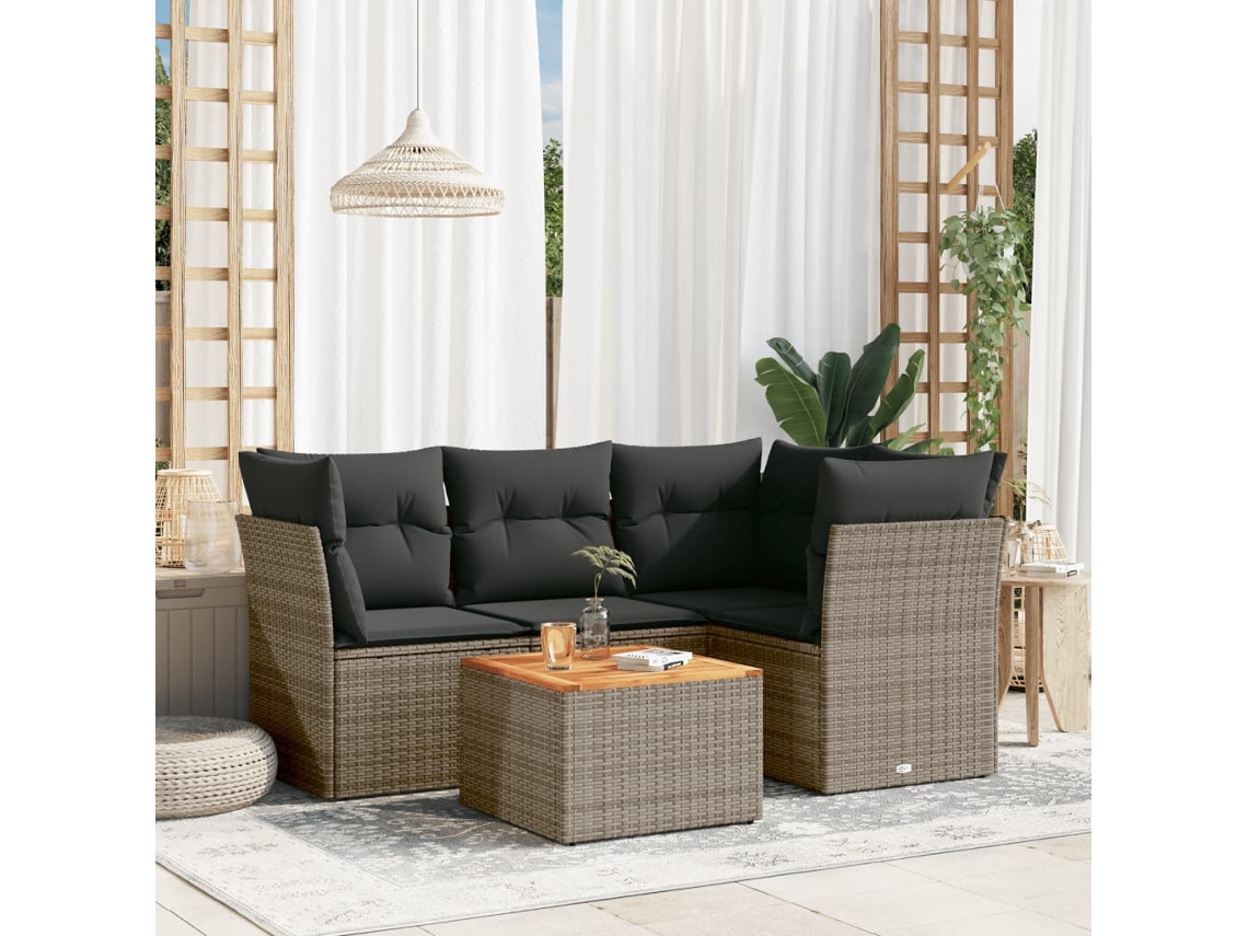 Conjunto de sofá de jardín de 5 piezas con cojines, ratán gris, DKD Home Decor
