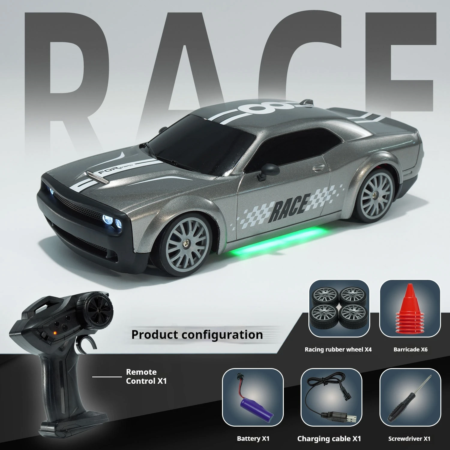 Potente simulación de coche de carreras con tracción en las cuatro ruedas y control remoto MDUG (tamaño real)