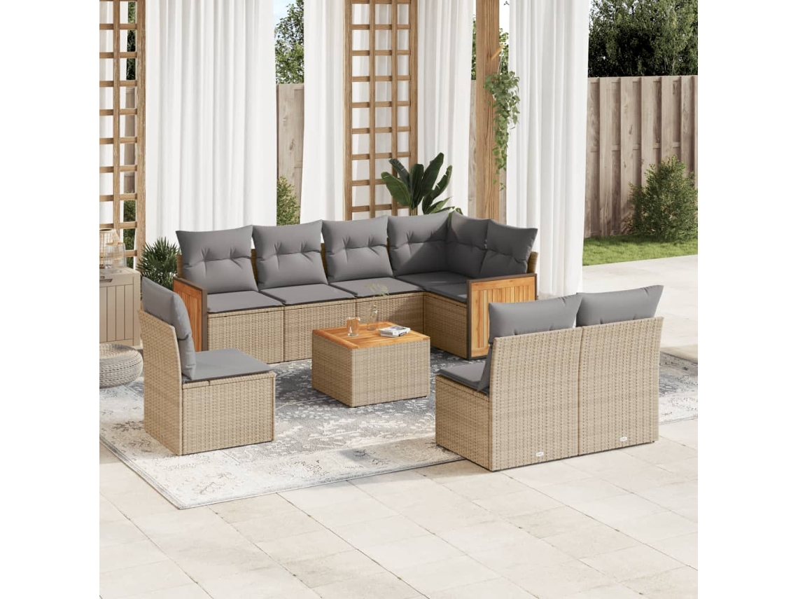 Conjunto de 9 sofás de jardín con cojines de mimbre beige de Dkd Home Decor