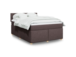 Cama Box Spring Con Colchón Tela Marrón Oscuro 140x200 Cm