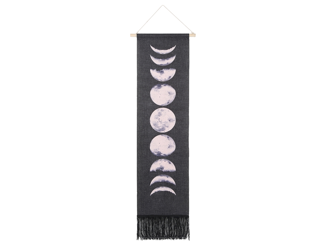 Manta Colgante Decorativa De Ciclos Lunares Artesanal Para Hogar Decoración De Pared 46x12in Negro
