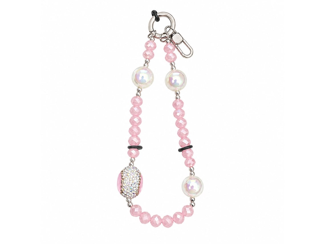 Cordão Para Telemóvel Com Contas Decorativas E Mosquetão Metálico Skyhe Sj002 Rosa Marshmallow