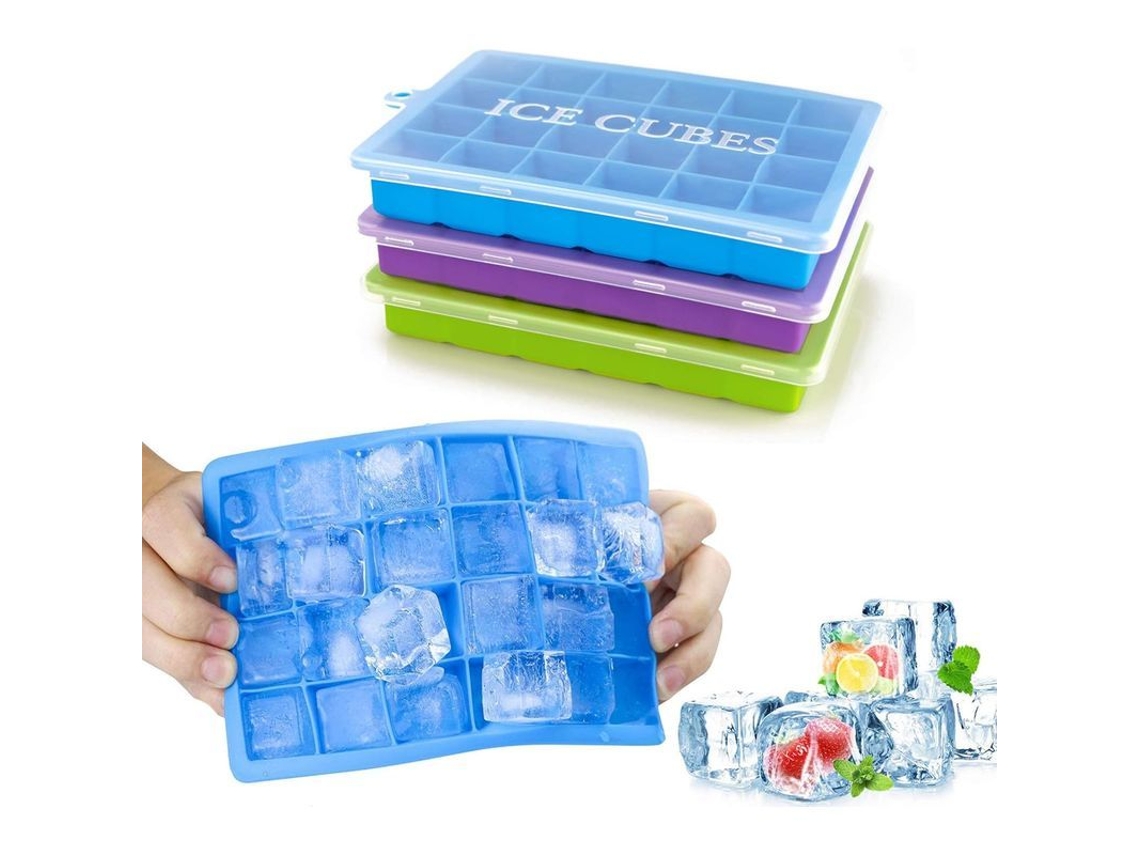 Bandejas de silicona para cubitos de hielo, paquete de 3 con tapa extraíble, 24 cubitos por bandeja, sin BPA, para cócteles, whisky, comida para bebés y chocolate.