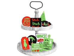 Plato navideño del Grinch decorado en madera laminada.