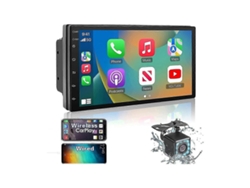 Radio para coche doble DIN con Android Auto, CarPlay, pantalla táctil de 7 pulgadas, 232 g, Bluetooth y FM.