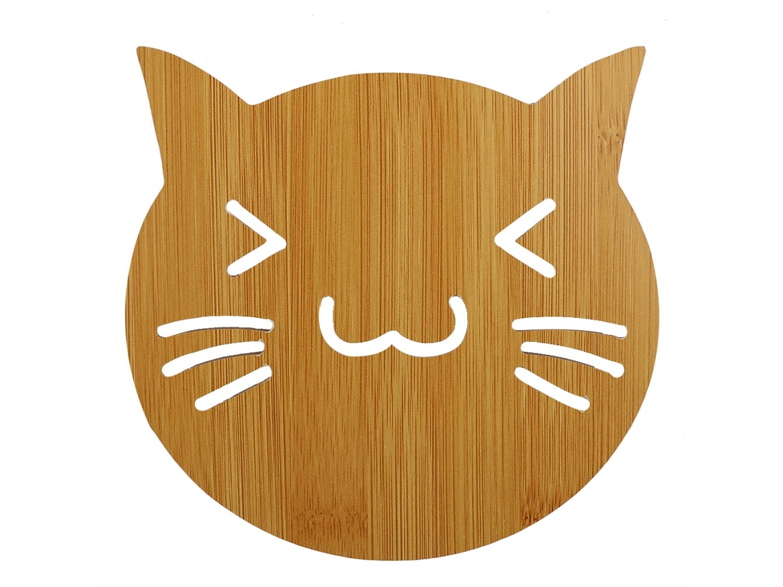 Adorable bandeja para servir con forma de gato, madera de bambú, diseño único para un elegante complemento en la encimera.