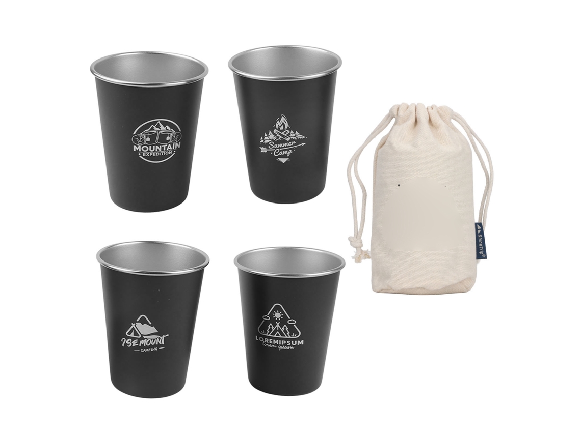 4 vasos de acero inoxidable de 350 ml para viajes o actividades al aire libre - Negro