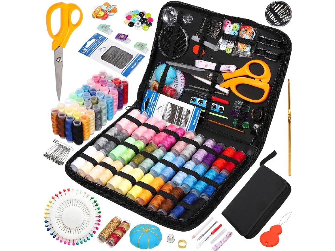 Kit de costura con 205 piezas Incluye tijeras de costura, carrete de hilo, cinta métrica, agujas de coser, etc. Siurn