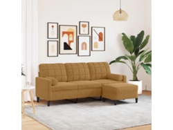 Sofá De 3 Plazas | Sofá De Salón | Sofá De Descanso Con Taburete De Terciopelo Marrón 180 Cm