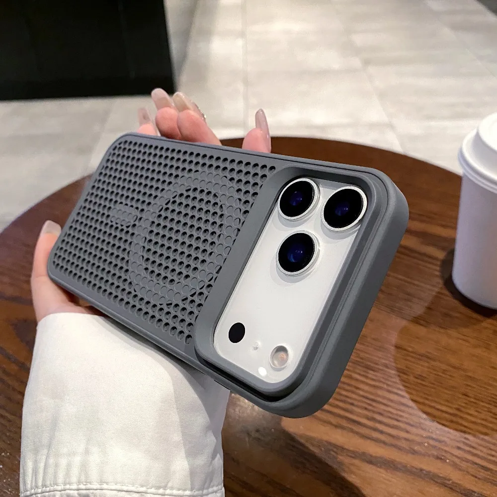 (gris Oscuro, Iphone 17 Pro Max) Funda Para Teléfono Con Diseño De Malla Perforada Para Disipación De Calor, Compatible Con Magsafe.