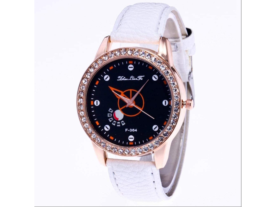 Reloj unisex con correa de cuero y piedras Zhoulianfa Strass (blanco)