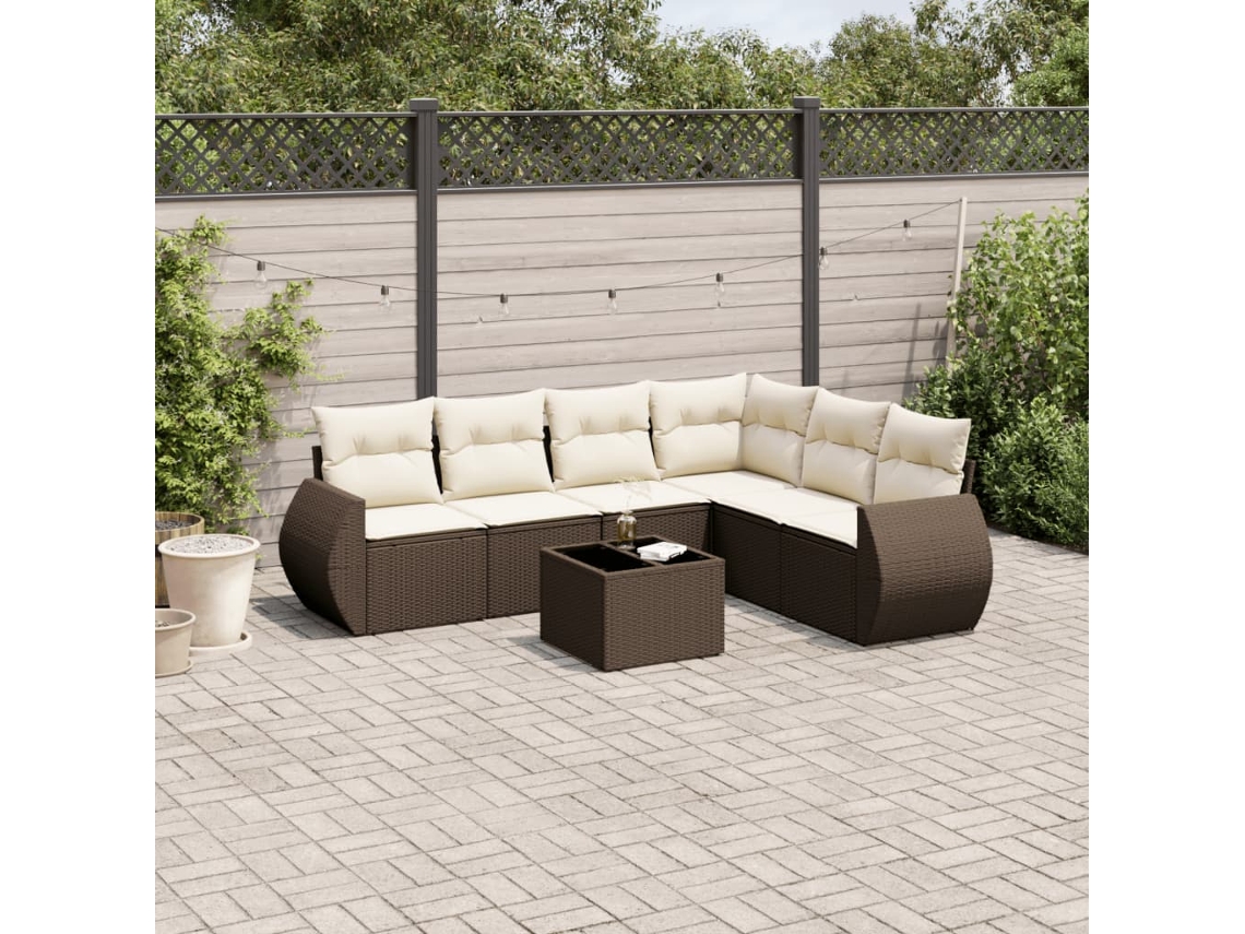 Conjunto de sofá de jardín de 7 piezas con cojines de mimbre marrón DKD Home Decor