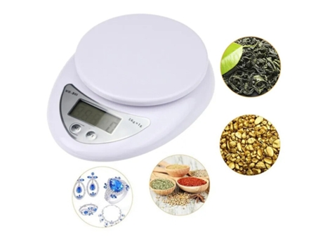 Báscula de cocina digital ECELEN con pantalla LCD básica para uso doméstico báscula de alimentos portátil con capacidad de 5 kg color blanco