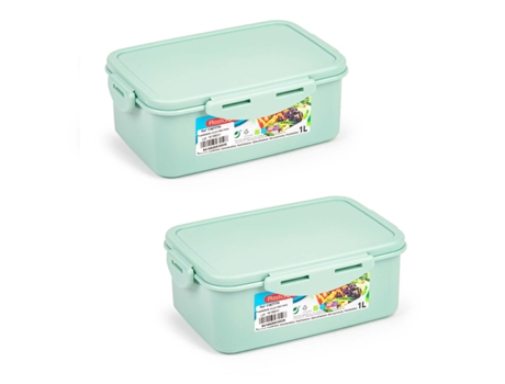 PLASTIC FORTE Click - Juego de 2 Recipientes Rectangulares de 1L para Alimentos. Verde
