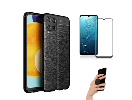 Carcasa + Protector + Popsocket Samsung A22 4G Rugged Leather Negro BD-LC&9D