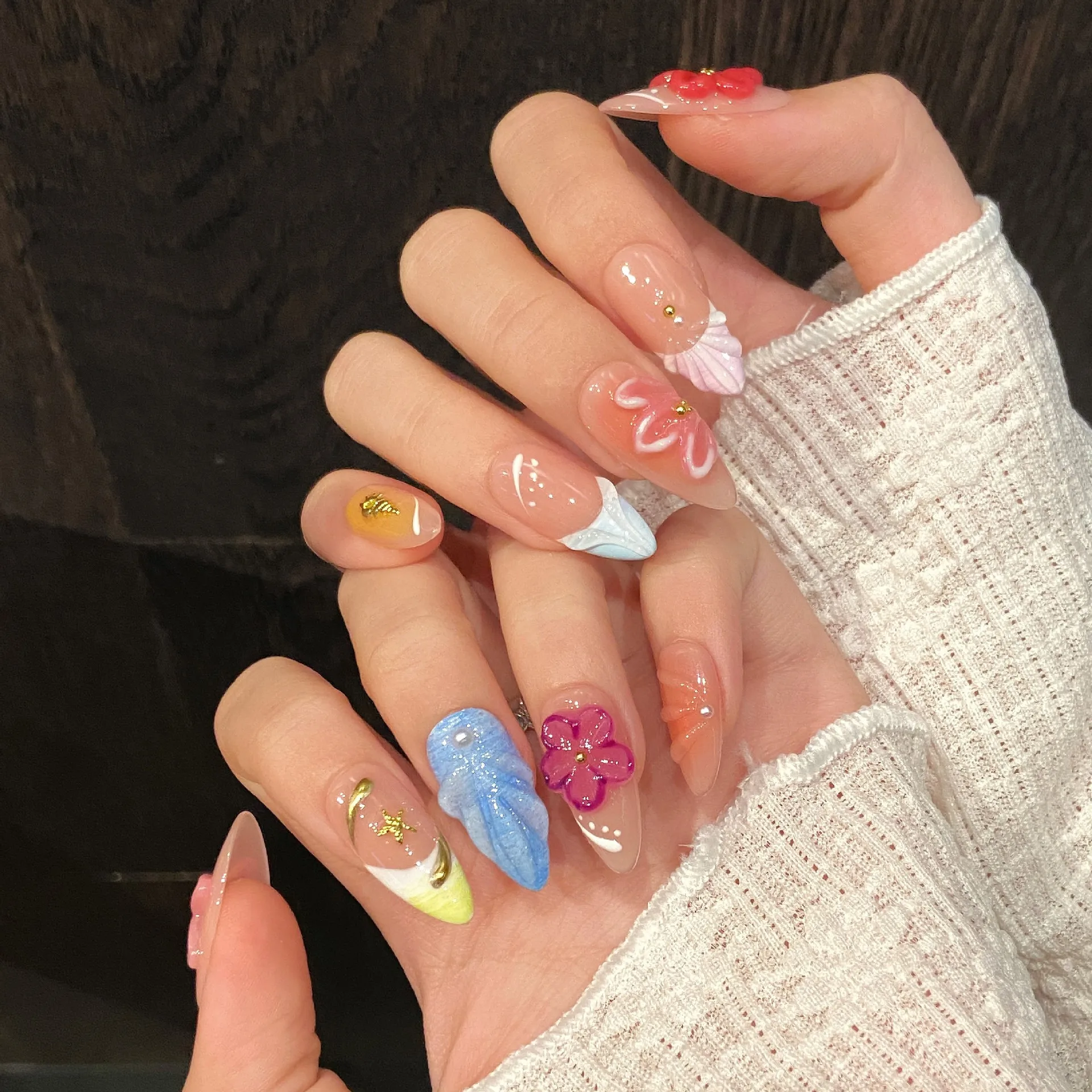 (677-xs) 10 Pegatinas De Uñas Postizas Con Forma De Flor