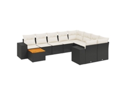 Conjunto de 10 sofás de jardín con cojines de mimbre, color negro, EXCLUSIVA MAISON