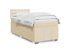 Cama Box Spring Con Colchón Tela Color Crema 90x200 Cm
