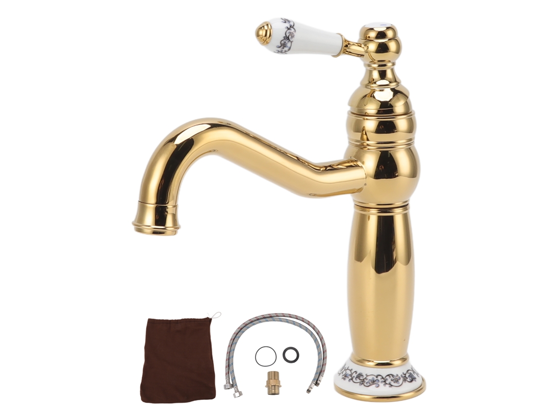 Grifo de lavabo de baño de latón antiguo con mangueras de drenaje
