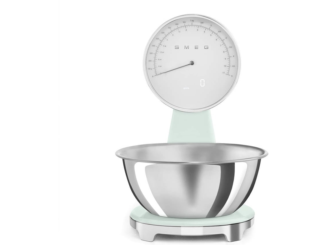 Balanza de Cocina SMEG Analógica y Digital - KSF01PGWW (Capacidad 5Kg - Precisión de 1g - Verde)