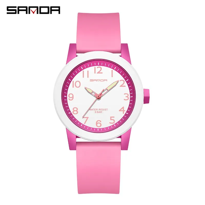 Reloj De Cuarzo De Silicona Rosa Para Mujer, Deportivo Y Resistente Al Agua.