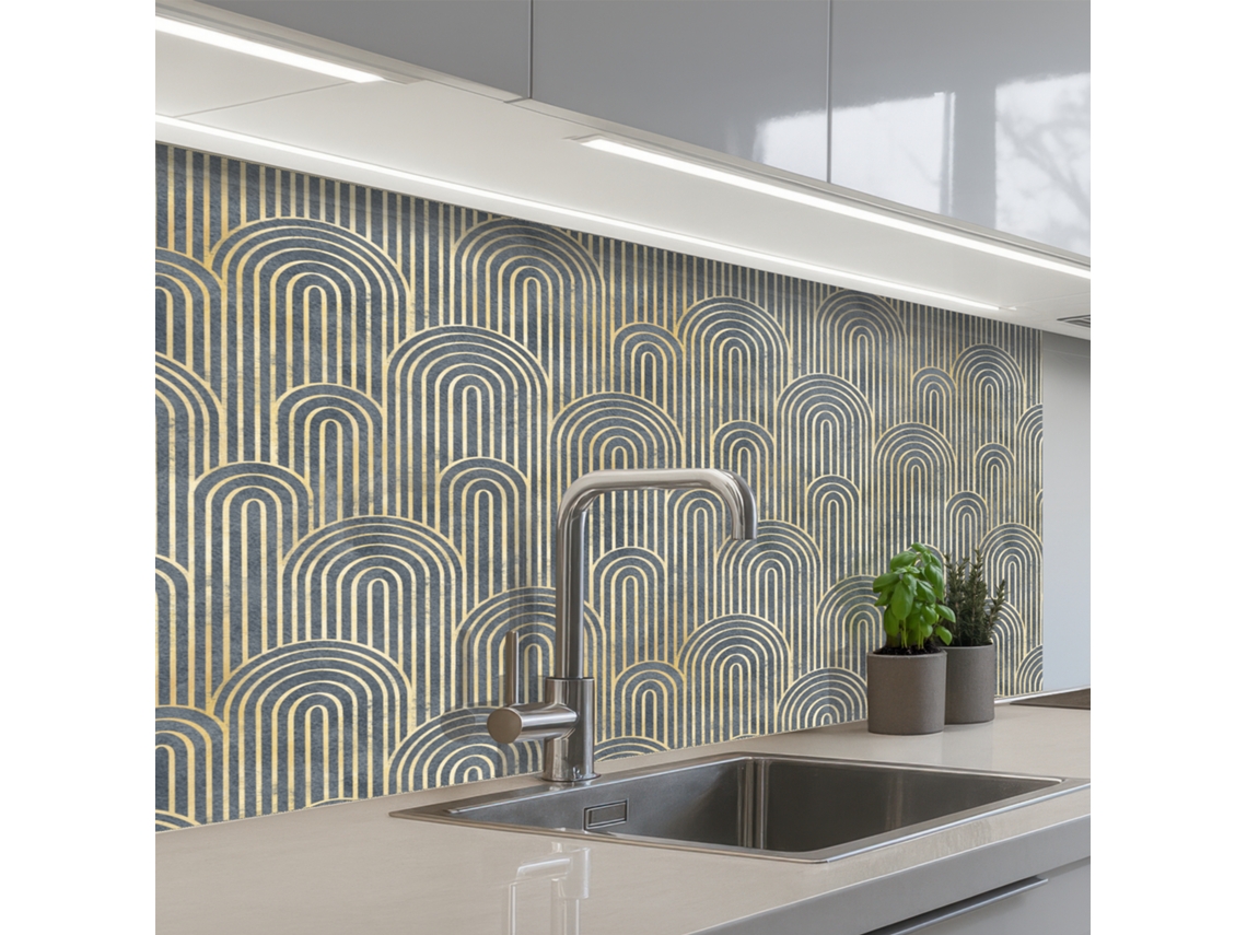 Paneles antisalpicaduras de cocina Arco - Dorado - Azul 100x60 cm