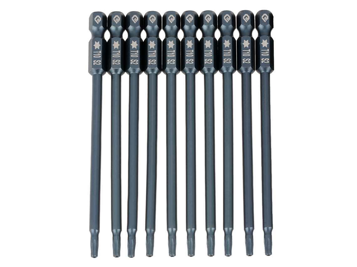 Kit De 10 Puntas De Destornillador Magnéticas Seguras T10 De 100 Mm (1/4") Hexagonales S2