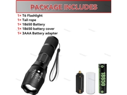 Linterna LED T6 de alta potencia, 5 modos de luz, impermeable, zoom ajustable, cuerpo de aluminio, funciona con batería externa 18650 Aeuzwr