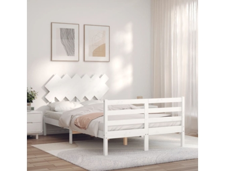 VIDAXL Cama doble blanca de madera maciza con cabecero (Madera - 135 x 190 cm)
