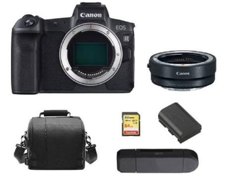 Cámara Instantánea CANON EOS R + Adaptador EF-EOS R + Tarjeta SD 64GB + Bolsa + Batería LP-E6N + Lector de Tarjetas SD (Full Frame)