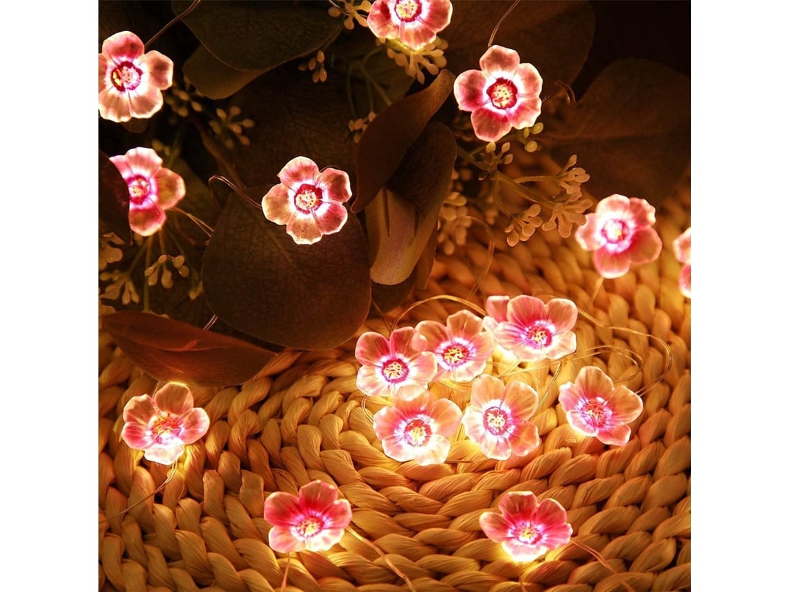 Grinalda Luz 4m 40led Forma Flor Cerejeira Rosa, Usb Natal, Controle 8 Função Piscante, Quarto Menina, Interior, Exterior, Casamento, São Valentim