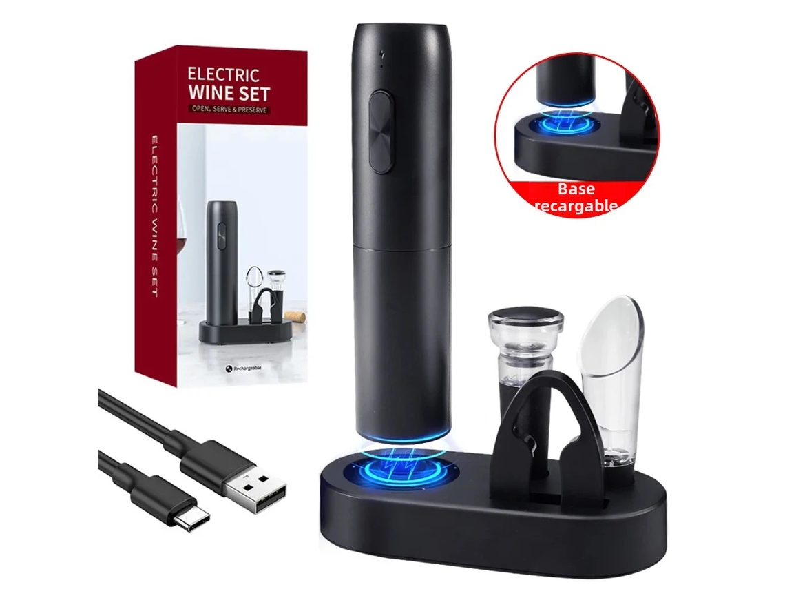 Abrebotellas eléctrico con base recargable, accesorio de cocina, herramienta para botellas de vino.
