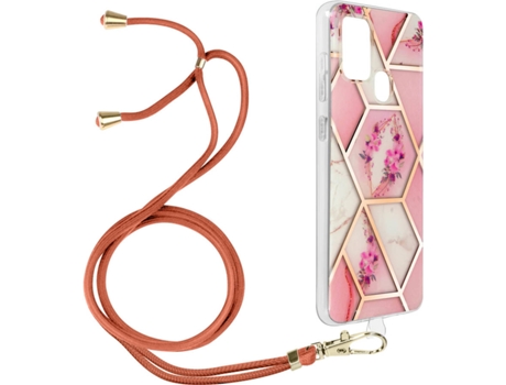 Funda Samsung Galaxy A21s AVIZAR Geométrico con Correa (Rosa)